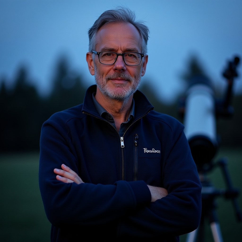 Průvodce Martin Novák při přednášce o astronomii