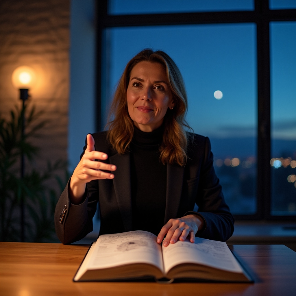 Průvodkyně Petra Svobodová s hvězdnou mapou v noci